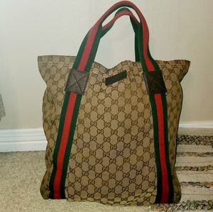 Gucci Signature Web Striped Canvas Tote 189669